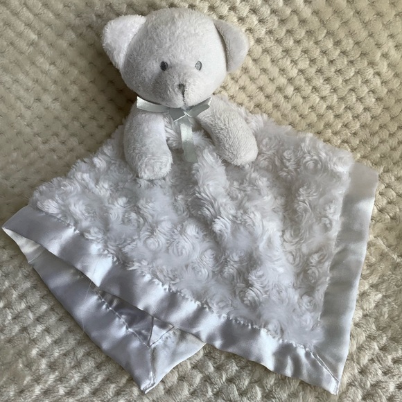 Blankets and Beyond Plush White Bear Lovey Security Blanket Satiny Edge and Back - Picture 2 of 16